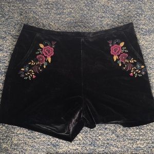 Embroidered Velvet High-Waisted Shorts